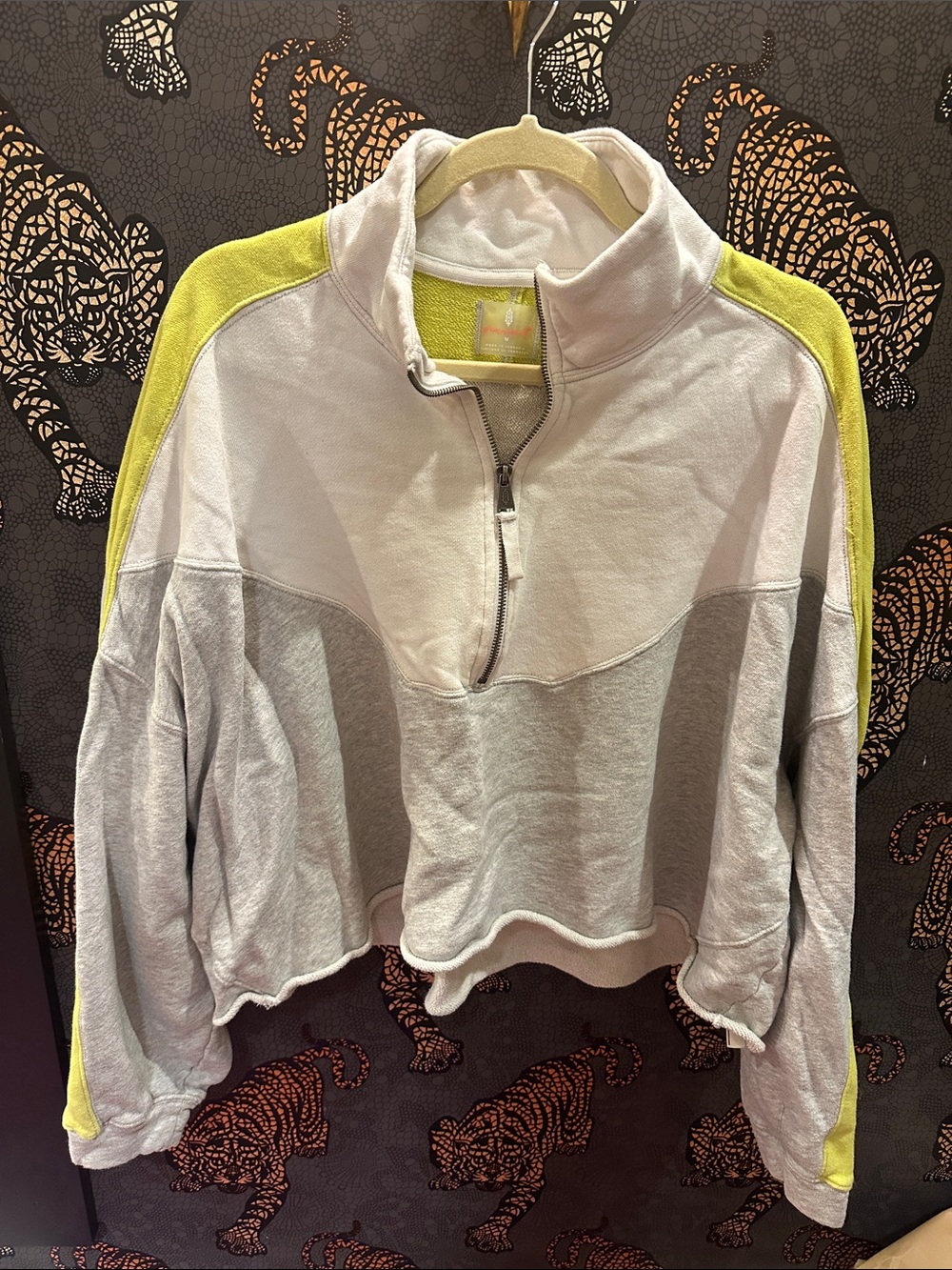 FP Movement by Free People Light Gray & Lime Colorblock Half-Zip Pullover